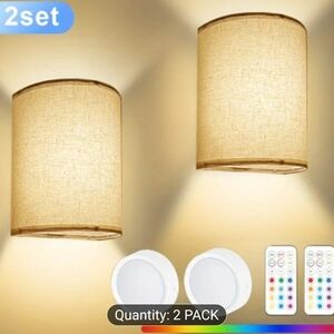 Set of 2 Linen Wall Sconces with Remote Control